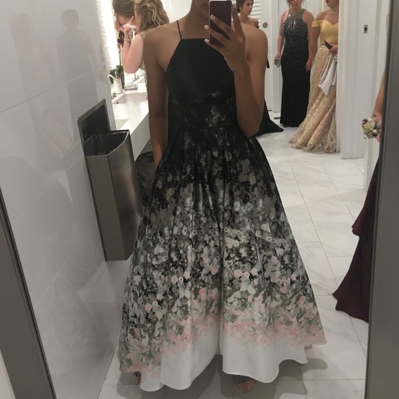 Betsy & Adam Hi-Low Halter Neck Prom Gown - Picture 5 of 6